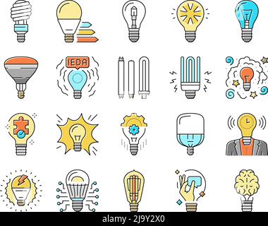 Symbole Für Die Elektrische Energie Von Glühbirnen Set Vector Stock Vektor