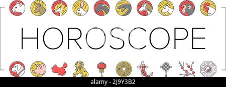 Chinesisches Horoskop Und Zubehör Symbole Set Vektor Stock Vektor