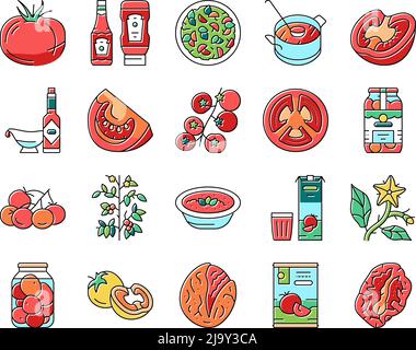 Tomate Natürliches Vitamin Gemüse Symbole Set Vektor Stock Vektor