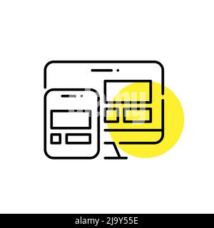Skalierbares responsives Webdesign-Symbol. Gleiches Layout auf PC und Tablet. Pixel-perfektes, bearbeitbares Strichliniensymbol Stock Vektor