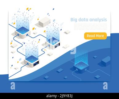 Big-Data-Storage-Transfer und Analyse-Technologien isometrische Landing Page Web-Banner High-Tech-Design Vektor-Illustration Stock Vektor