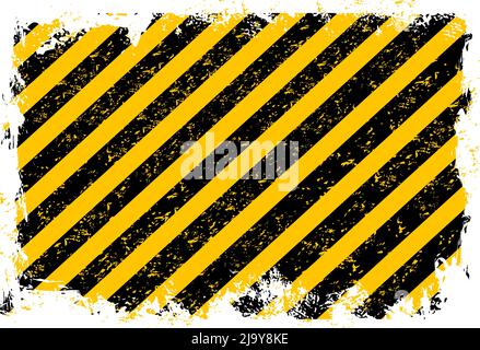 Grunge gelb schwarz Streifen, industrielle Hintergrund Warnrahmen, Vektor Vorsicht Zeichen. Warnblinkschild oder Sicherheitsrandhintergrund mit schwarzem und gelbem Grunge-Streifenmuster Stock Vektor