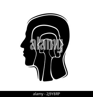 Krankheit Krankheit Krankheit, Psychologie Kopf Geist und psychische Gesundheit Vektor-Konzept . Psychotherapie des Gehirns und bipolare Störung, menschliche Gesichtsprofil Silhouette für Psychiatrie Angst und Stimmungsbalance Stock Vektor