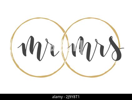 Vektorgrafik. Handschriftliche Beschriftung von Mr und Mrs. Vorlage für Banner, Grußkarte, Postkarte, Hochzeitseinladung, Poster oder Sticker. Stock Vektor