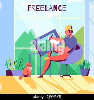 Kreative Beruf flache Komposition mit freiberuflichen Designer arbeiten zu Hause Vektor-Illustration Stock Vektor
