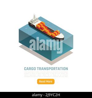 Transport logistische Lieferung isometrischer Hintergrund mit Bild des Schiffes Mit Frachtcontainern und Textvektordarstellung beladen Stock Vektor