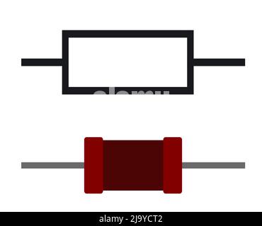 Widerstand. Funkkomponente. Funkelektronik. Symbolische Bezeichnung. Isoliert auf weißem Hintergrund. Symbol für ein einzelnes Objekt. Vektor. Stock Vektor