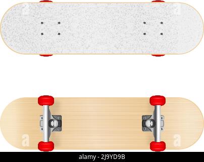 Skateboards Bilder realistische set illustrierte sportliche Ausrüstung aus verschiedenen Winkeln isoliert Vektor Illustration angezeigt Stock Vektor