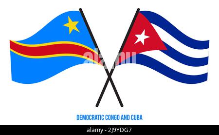 Demokratische Republik Kongo und Kuba Flaggen gekreuzt und winken Flat Style. Offizieller Anteil. Korrigieren Sie Die Farben. Stockfoto