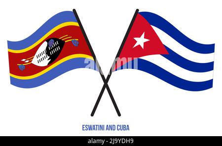 Eswatini und Cuba Flaggen gekreuzt und winken Flat Style. Offizieller Anteil. Korrigieren Sie Die Farben. Stockfoto
