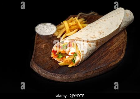 Shawarma Gemüse, Döner Kebab Burrito Füllung Burrito veggie pita, Gericht auf dem Tisch gesunde Mahlzeit Snack, Kopierer Platz, Lebensmittel Hintergrund, Veganismus Essen Stockfoto