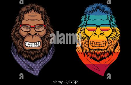 Bigfoot wütend trägt eine Bandana Vektor-Illustration Stock Vektor