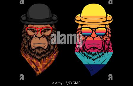 Bigfoot cool trägt ein Bandana und Kreis Hut Stock Vektor