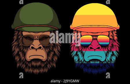 Bigfoot cool tragen einen Helm Soldat Weltkrieg 2 Vektor-Illustration Stock Vektor