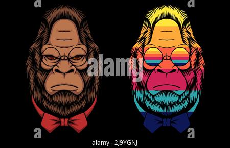 Bigfoot Hipster trägt eine Fliege Vektor-Illustration Stock Vektor