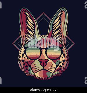 Serval Katze bunt trägt eine Brillen Vektor-Illustration Stock Vektor