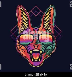 Serval Katze wütend bunt trägt eine Brille Vektor-Illustration Stock Vektor