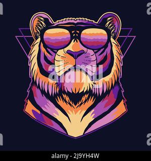 Tiger cool bunt trägt eine Brillen Vektor-Illustration Stock Vektor