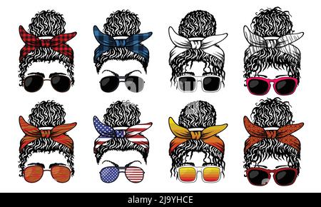 Vektorgrafik: Unordentliches Brötchen mit lockigen Haaren Stock Vektor