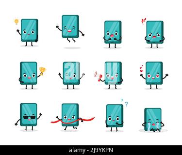 Satz von Smartphone Emotionen Charakter. Vektorgrafik für Emoji-Symbole Stock Vektor