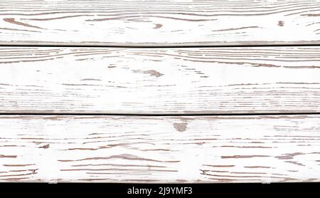 Lange Holzbretter mit alter weißer Farbe auf der Oberfläche als Textur, Hintergrund oder Hintergrund Stockfoto