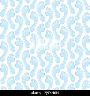 Nahtloses Muster mit Fußabdruck, Füßen und Trittstufe aus dem Wasser. Vektorhintergrund mit isolierten Objekten auf Weiß. Stock Vektor