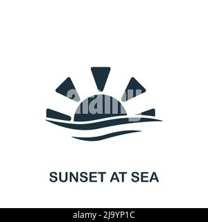 Sonnenuntergang am Meer Symbol. Monochrom einfaches Sommer-Symbol für Vorlagen, Webdesign und Infografiken Stock Vektor