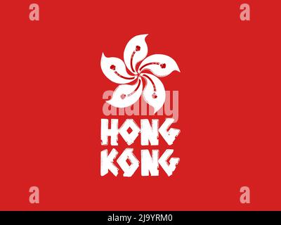 Stilisierte Kunst Hong Kong Symbol. Handgezeichnete Bauhinia Blume mit grunge Typografie, Street Art, modernem Design. Stock Vektor