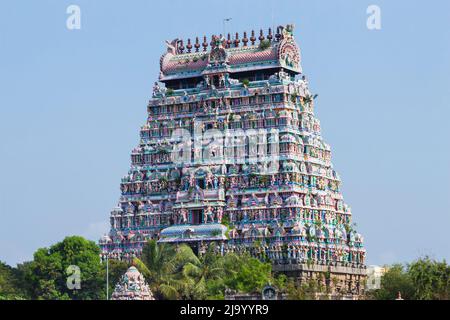 Blick auf Nord-Gopuram des Nataraja-Tempels, Chidambaram. Tamilnadu, Indien Stockfoto