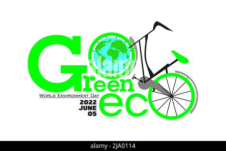 Kreatives Poster Oder Banner Des Weltumwelttages. Go Green und Go Eco Konzept. Verwenden von Fahrrädern statt Autos, um Luftverschmutzung zu vermeiden Stock Vektor