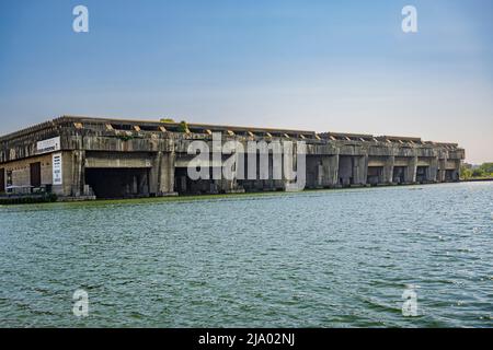 2. Weltkrieg U-Boot, U-Boot, Stifte in Baclan, Bordeaux, Frankreich Stockfoto