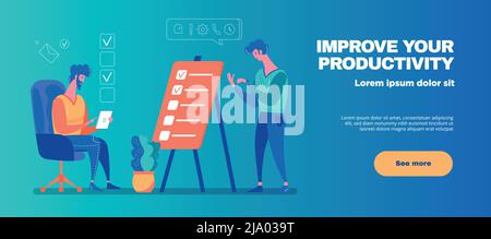 Steigerung der Produktivität durch effektives Zeitmanagement horizontaler Gradienten-Hintergrund-Webbanner mit Vektordarstellung „Markieren abgeschlossener Aufgaben“ Stock Vektor