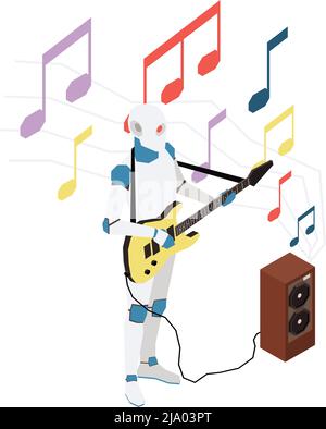 Isometrisches Symbol mit Roboter spielt Gitarre Vektor Illustration Stock Vektor
