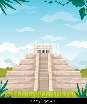 Maya Zivilisation Kultur Architektur Cartoon Bild der alten Treppe Denkmal Pyramide Tempel Vektor Illustration Stock Vektor