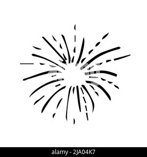 Sonnenstrahlen sind schwarz. Die Silhouette des Feuerwerks strahlt. Sommer, Sonnenlicht Lustige Vektor-Doodle. Vektorgrafik isoliert auf weißem Hintergrund Stock Vektor
