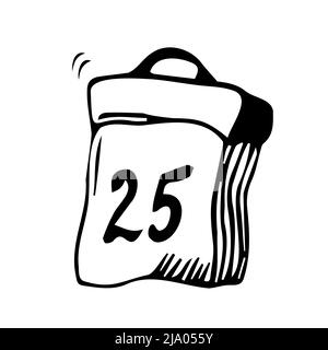 Handgezeichnet von Kalenderseite, weihnachtstag. 25. dezember, Feiertag. Design-Element für Grußkarten umreißen. Doodle Vektordarstellung isoliert auf wh Stock Vektor