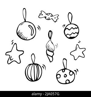 Handgezogener einfacher, moderner, minimalistischer weihnachtsball isoliert. Vektor-Skizze schwarz-weiß Hintergrund Illustration Symbol Doodle Stock Vektor