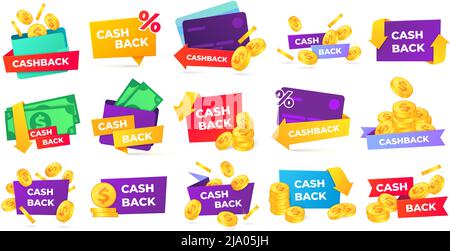 Cashback Badges Sammlung, erhalten Belohnung für den Kauf Stock Vektor