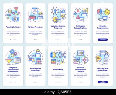 Professionelle Programmierer Fähigkeiten Onboarding mobile App Bildschirm gesetzt Stock Vektor