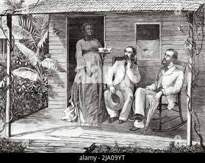 Mittagessen von Edgar la Selve in Miss Choune, Port-au-Prince, Haiti. Karibik, Mittelamerika. Haiti von Edgar la Selve 1871. Le Tour du Monde 1879 Stockfoto