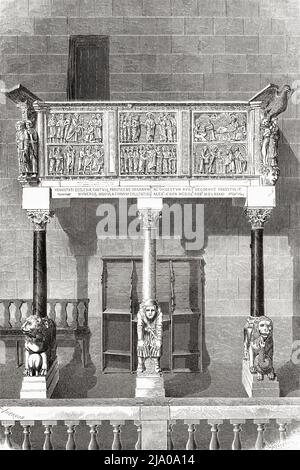 Kanzel der Kirche San Bartolomeo, Pistoia. Toskana, Mittelitalien. Europa. Kleine Städte und große Kunst in der Toskana von Henri Belle 1871. Le Tour du Monde 1879 Stockfoto