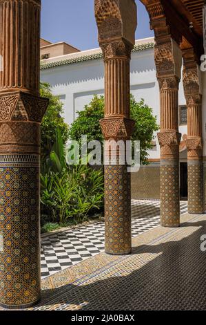 Dar El Bacha Museum der Zusammenflusse in Marrakesch. Es ist ein majestätisches Museum/Palast, der von der National Foundation of Museums verwaltet wird. Stockfoto