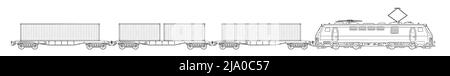 Elektrischer Güterzug – Darstellung des Vektormaterials. Stock Vektor
