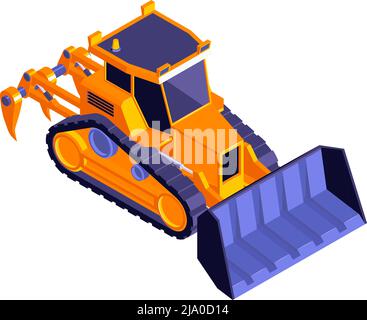 Isometrische Straßenbau Walze Zusammensetzung mit isolierten Bild der orangen Bulldozer Vektor-Illustration Stock Vektor