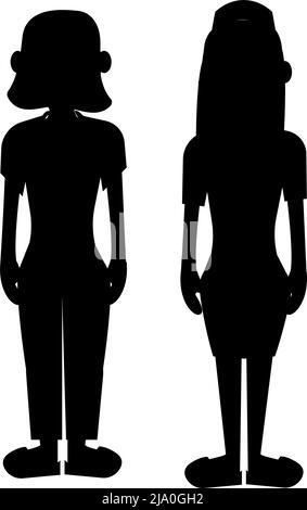 Schwarze Silhouette von zwei Frauen, Geschäftsfrauen, Gruppe von zwei Damen oder Mädchen, Menschen Stock Vektor