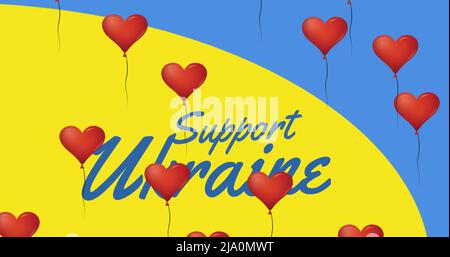 Bild der Herzen und unterstützen die ukraine über die Flagge der ukraine Stockfoto