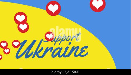 Bild der Herzen und unterstützen die ukraine über die Flagge der ukraine Stockfoto