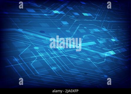 Abstrakter Technologiehintergrund. Virtual Reality futuristische Technologie und Leiterplatte. Futuristische Sci-Fi-Schnittstelle. Digitale Computer-Infografik von Stock Vektor