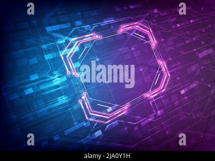 Abstrakter perspektivischer Hardware- und Softwarehintergrund. Leiterplatte, Chip-Prozessor, Mainboard und Code-Programmierer. Hi-Tech-Computertechniker. Pixel Stock Vektor