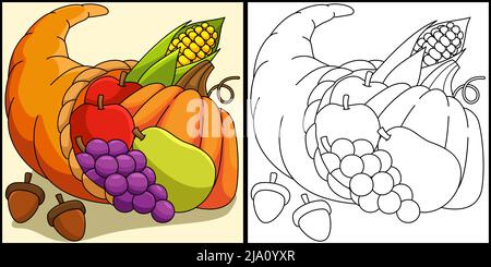 Thanksgiving Cornucopia Coloring Page Illustration Stock Vektor